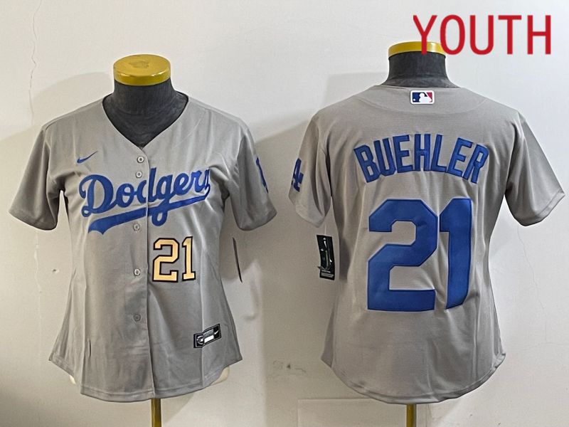 Youth Los Angeles Dodgers #21 Buehler Grey Game 2024 Nike MLB Jersey style 11216